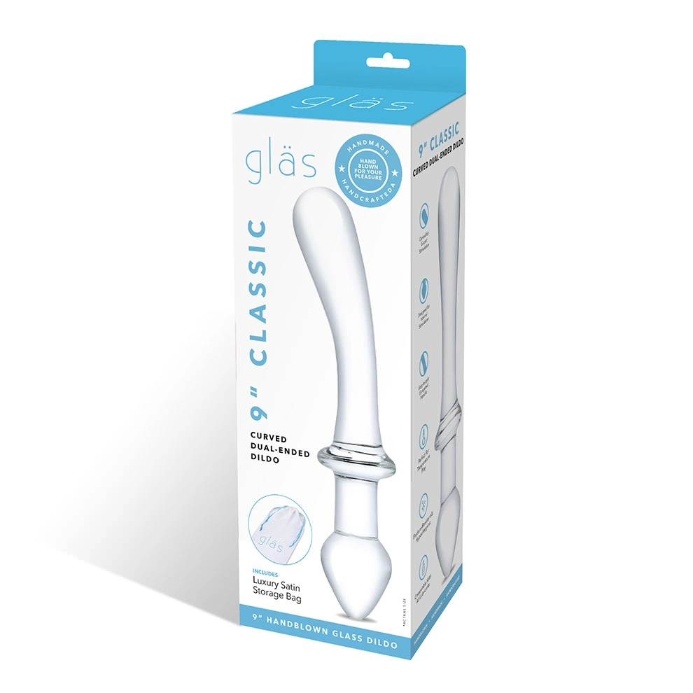 Glas dvipusis stiklinis dildo, skaidrus, 24 cm