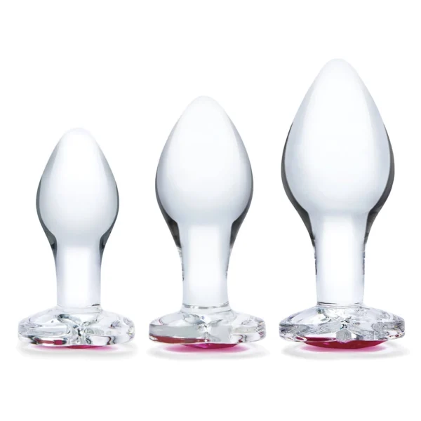 Glas Heart Jewel stiklinių analinių kaiščių rinkinys su širdelėmis, 3 vnt.
