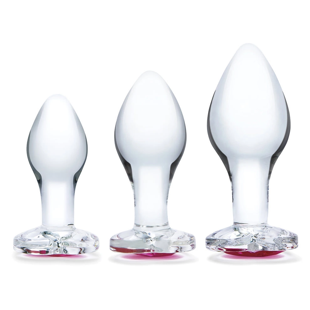 Glas Heart Jewel stiklinių analinių kaiščių rinkinys su širdelėmis, 3 vnt.