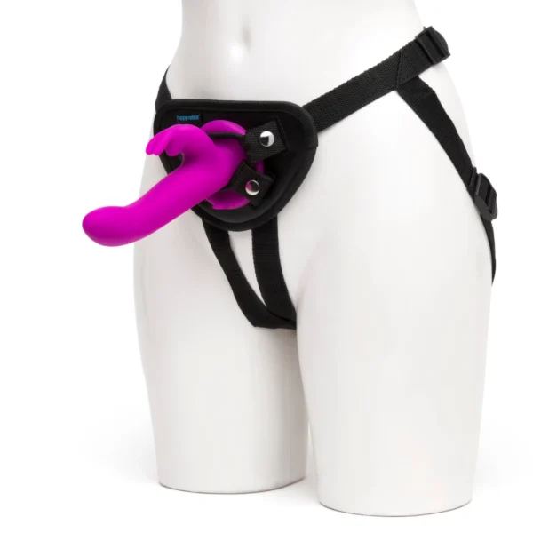 Happy Rabbit vibruojantis strap-on rinkinys su diržais ir 15 režimų, violetinis