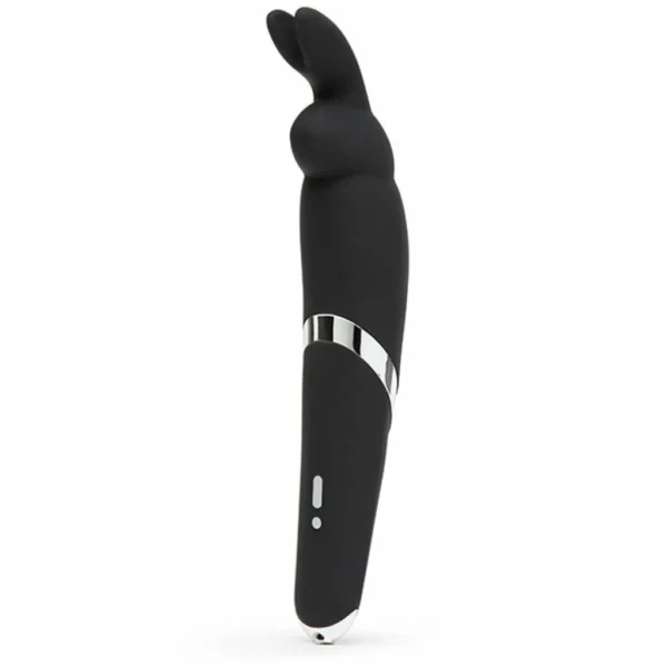 Happy Rabbit Wand dvipusis wand masažuoklis su kiškio ausytėmis, juodas