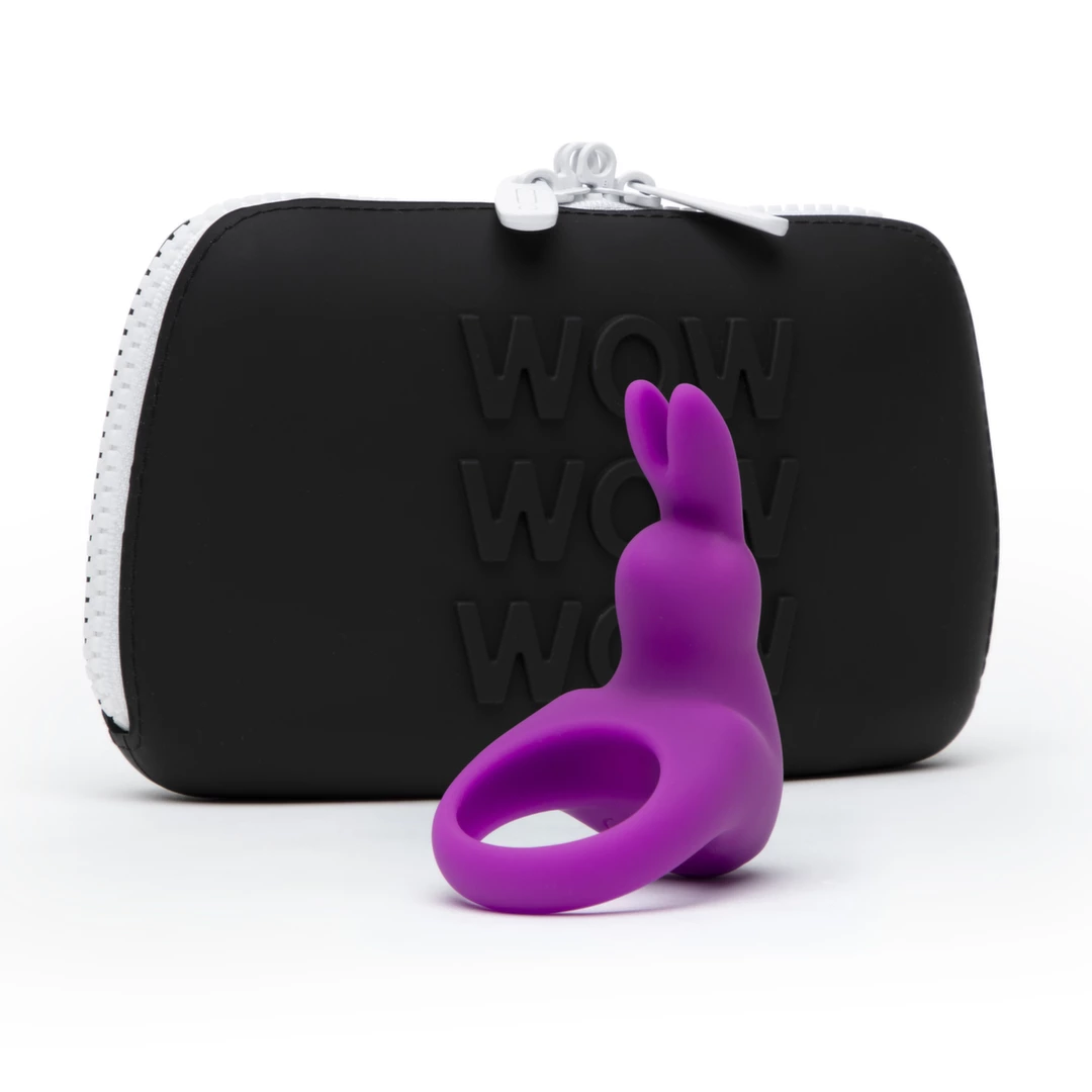 Happy Rabbit vibruojantis varpos žiedas su dėklu, įkraunamas per USB, violetinis