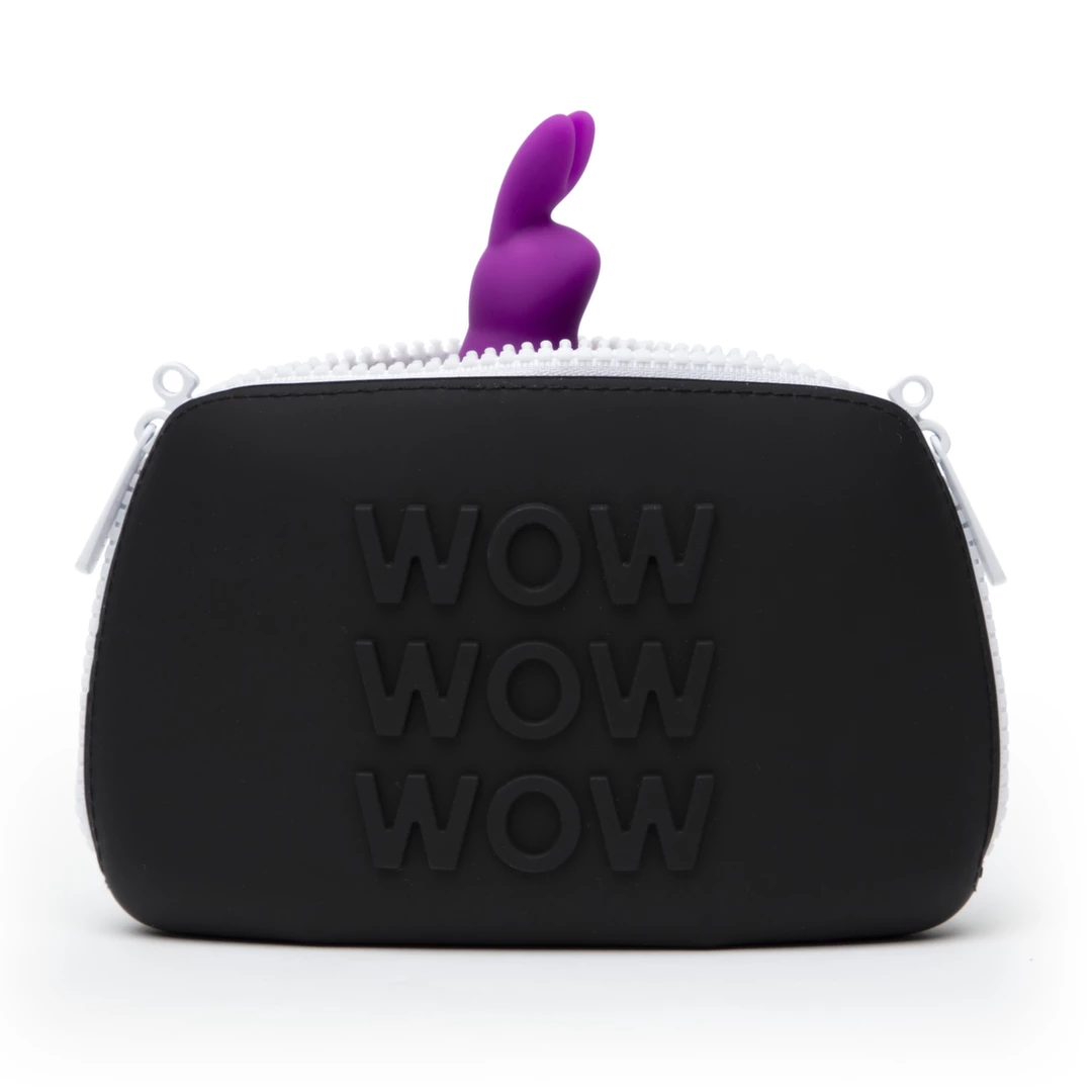 Happy Rabbit vibruojantis varpos žiedas su dėklu, įkraunamas per USB, violetinis