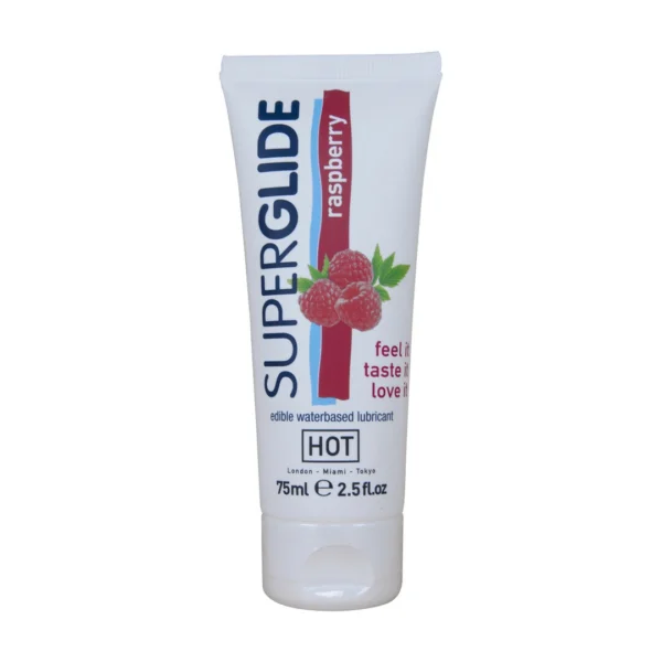 HOT Superglide valgomas lubrikantas vandens pagrindu, aviečių skonio, 75 ml