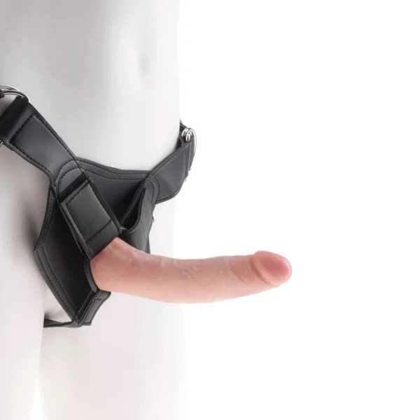 King Cock 7” strap-on rinkinys su realistišku dildo ir diržais, kūno spalvos
