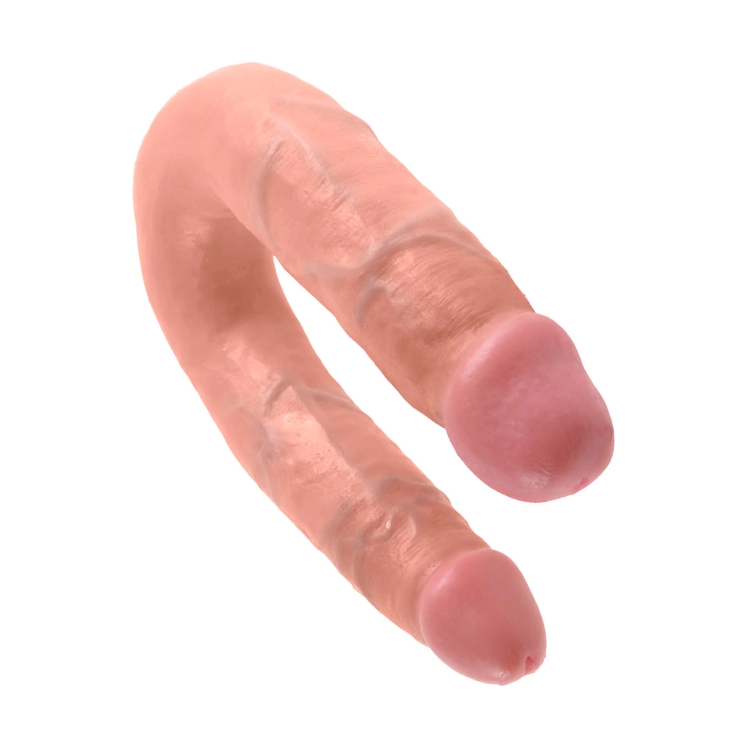 King Cock dvigubas U formos dildo, 13,9 cm, kūno spalvos
