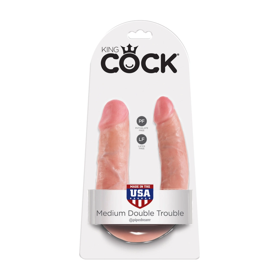 King Cock dvigubas U formos dildo, 13,9 cm, kūno spalvos