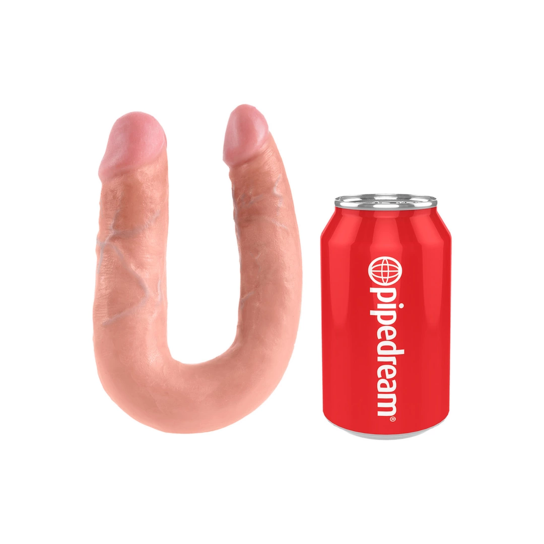 King Cock dvigubas U formos dildo, 13,9 cm, kūno spalvos