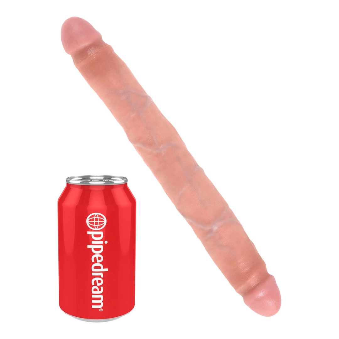 King Cock 12 colių plonas dvipusis dildo, kūno spalvos