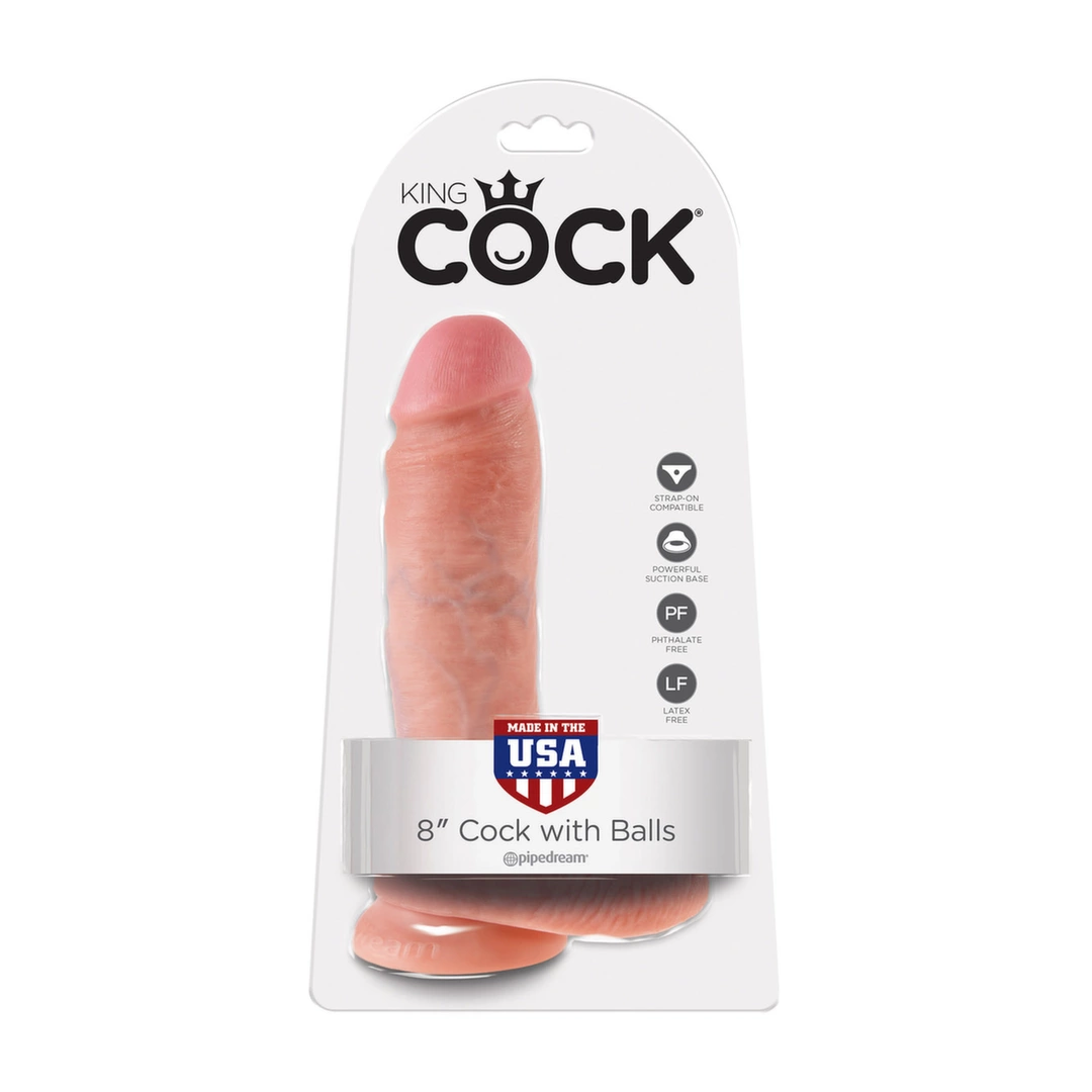 King Cock realistiškas dildo su sėklidėmis ir siurbtuku, kūno spalvos, 20,3 cm