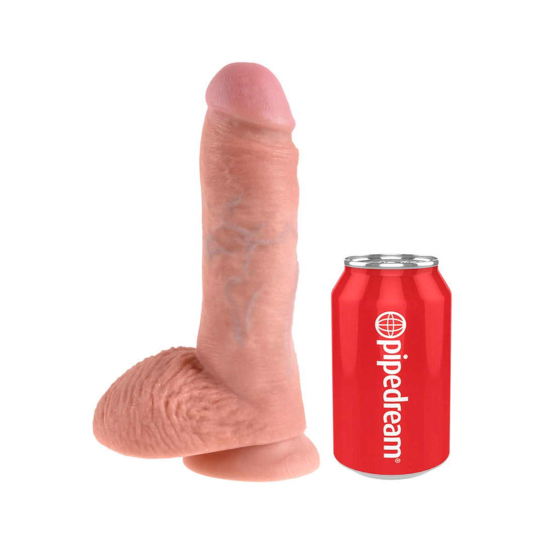 King Cock realistiškas dildo su sėklidėmis ir siurbtuku, kūno spalvos, 20,3 cm