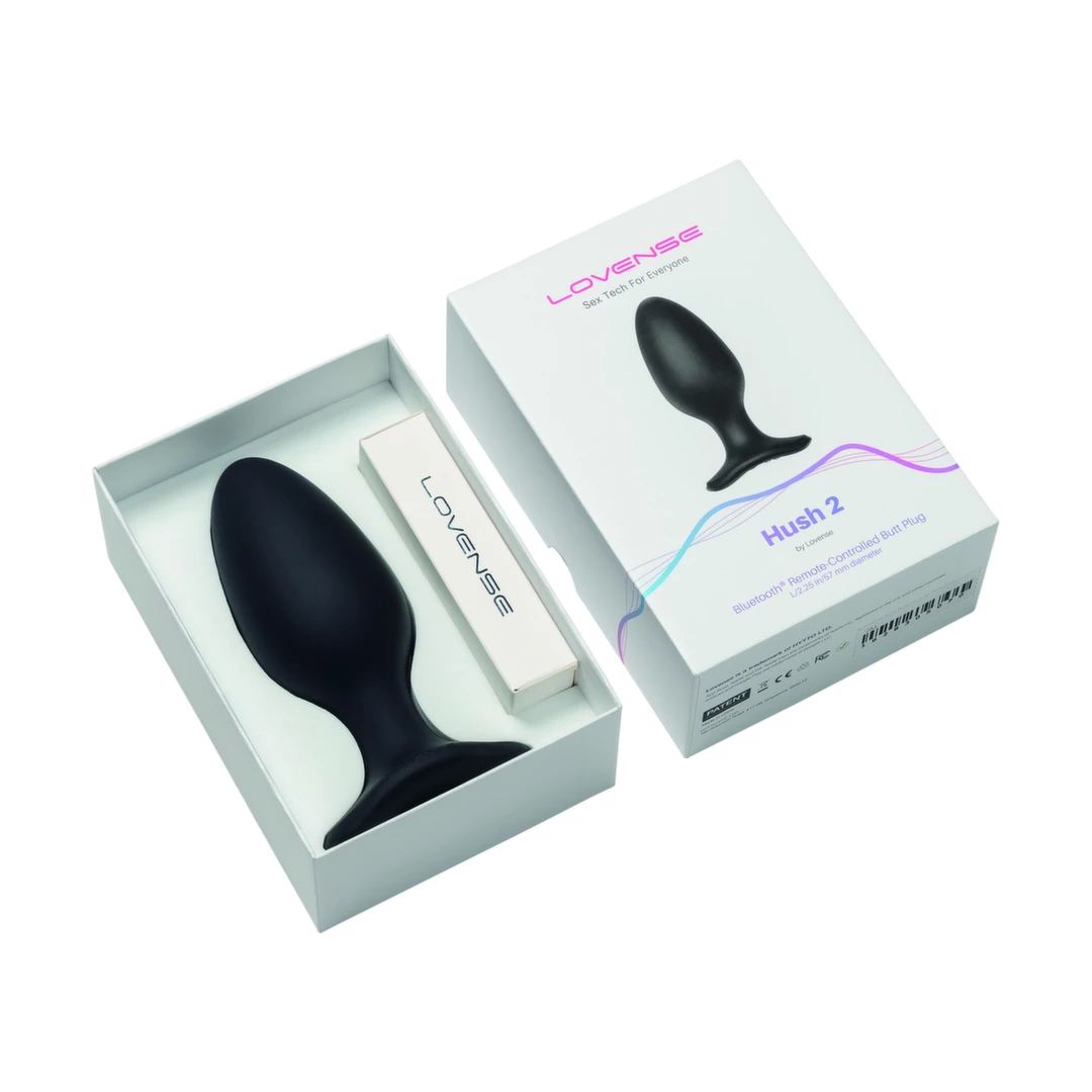 Lovense Hush 2 L 57 mm vibruojantis analinis kaištis, valdomas programėle, juodas