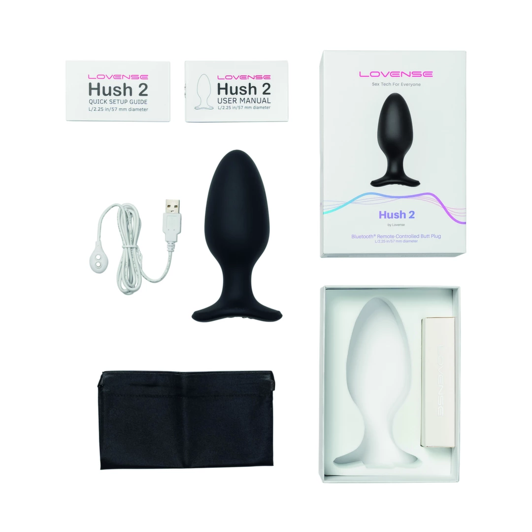 Lovense Hush 2 L 57 mm vibruojantis analinis kaištis, valdomas programėle, juodas