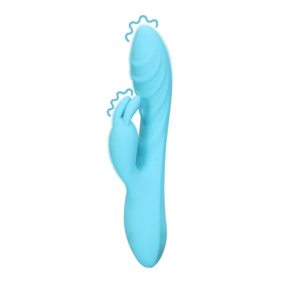 Loveline Glacial Blue rabbit tipo vibratorius iš ypač minkšto silikono, su rievelėmis