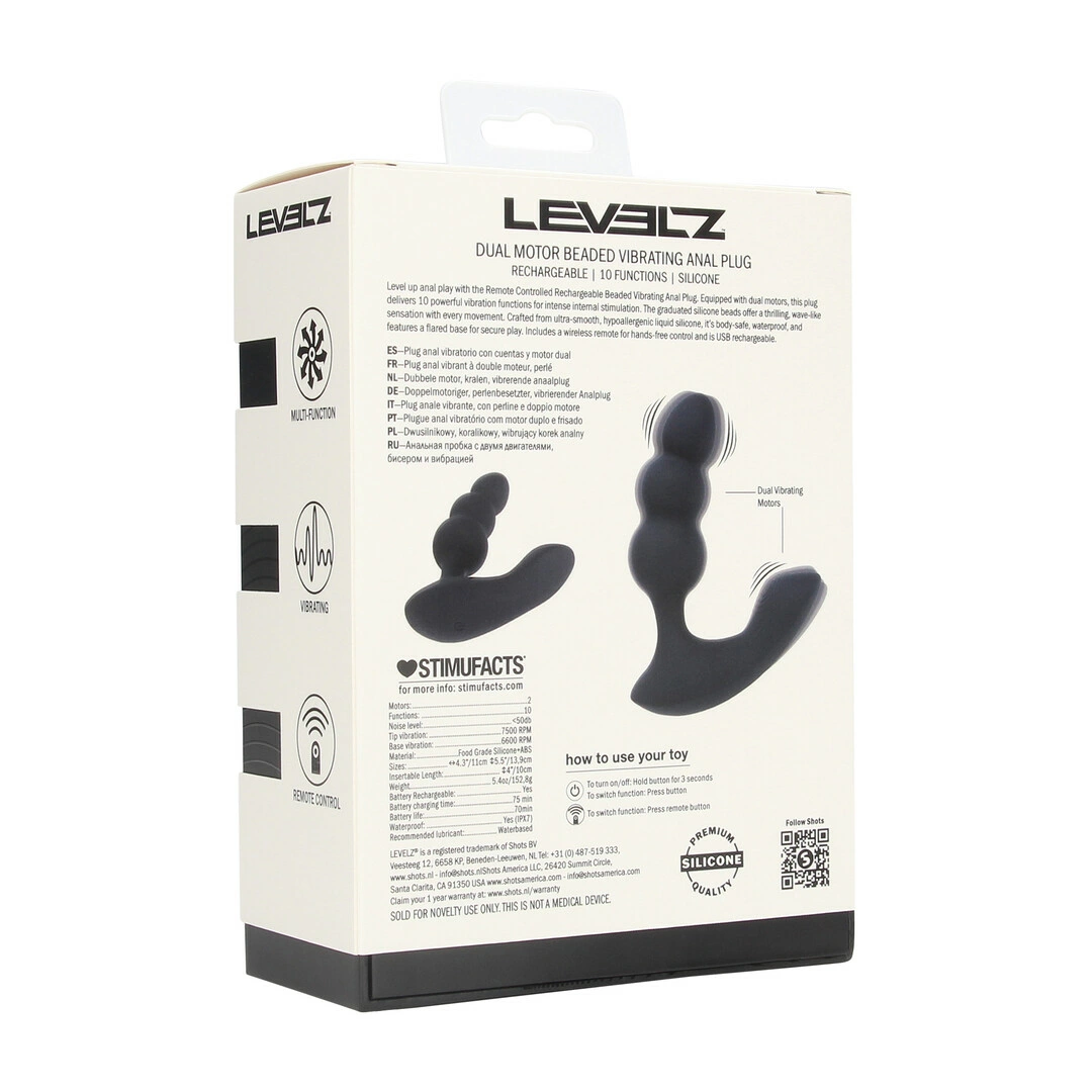 Levelz by Shots Dual Motor prostatos stimuliatorius su pulteliu, juodas