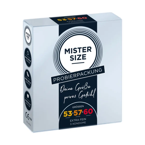 Mister Size Pure Feel bandomasis prezervatyvų rinkinys, 53, 57 ir 60 mm, 3 vnt.