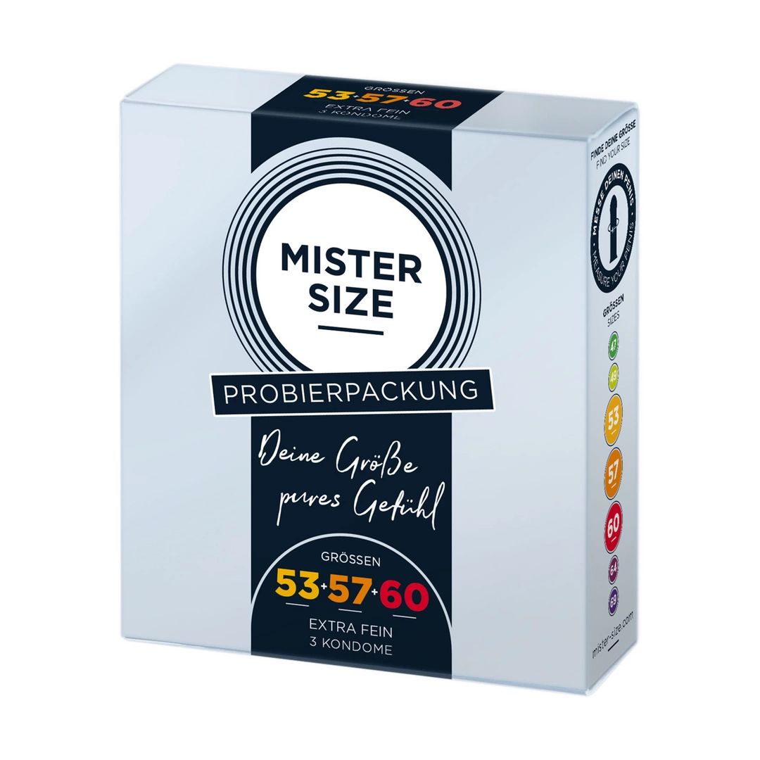Mister Size Pure Feel bandomasis prezervatyvų rinkinys, 53, 57 ir 60 mm, 3 vnt.