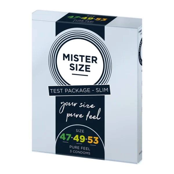 Mister Size Pure Feel Slim bandomasis prezervatyvų rinkinys, 47, 49 ir 53 mm, 3 vnt.