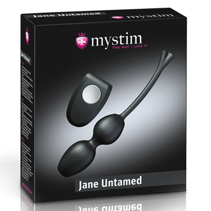 Mystim Jane Untamed Kėgelio kamuoliukai su vibracija ir elektrostimuliacija, juodi