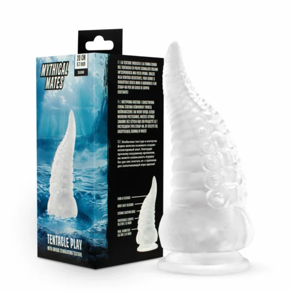 Mythical Mates Tentacle Play dildo iš TPE su siurbtuku, skaidrus, 22 cm