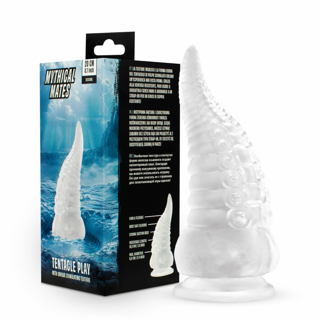 Mythical Mates Tentacle Play dildo iš TPE su siurbtuku, skaidrus, 22 cm