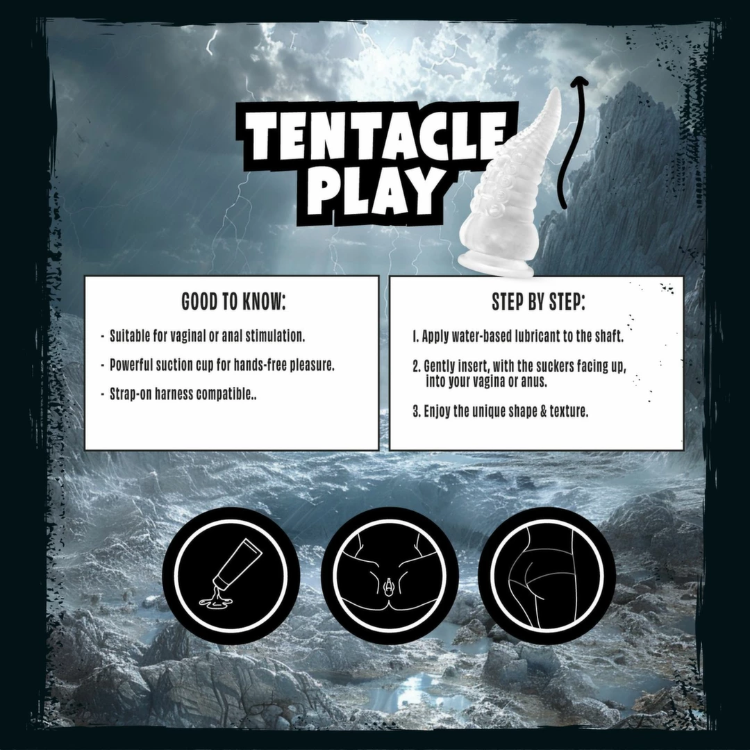 Mythical Mates Tentacle Play dildo iš TPE su siurbtuku, skaidrus, 22 cm