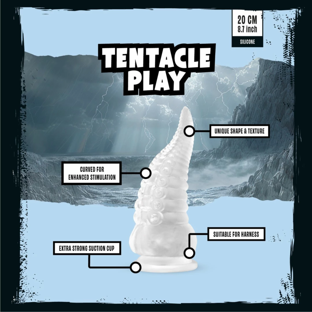 Mythical Mates Tentacle Play dildo iš TPE su siurbtuku, skaidrus, 22 cm