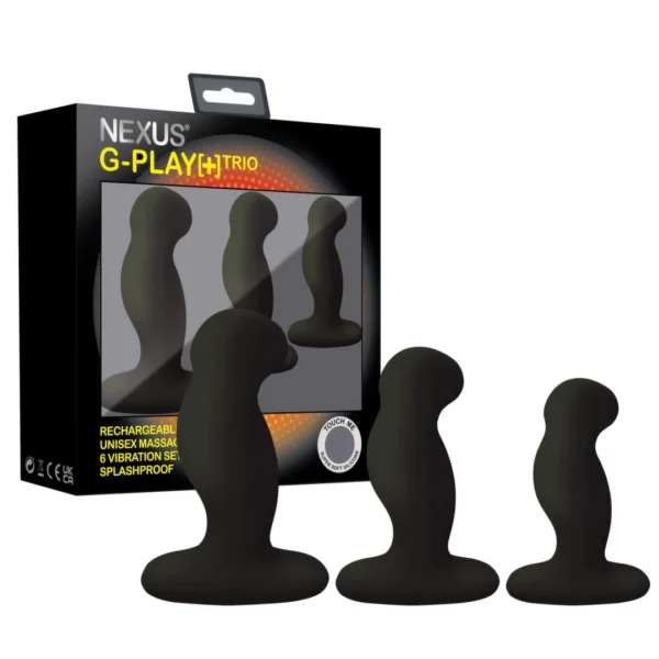 Nexus G-Play Trio Plus vibruojančių analinių kaiščių rinkinys, 3 vnt., juodas