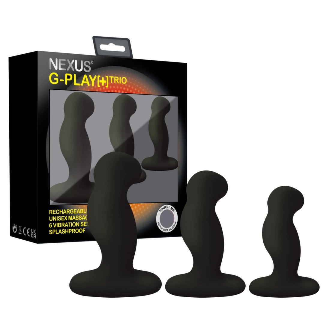 Nexus G-Play Trio Plus vibruojančių analinių kaiščių rinkinys, 3 vnt., juodas