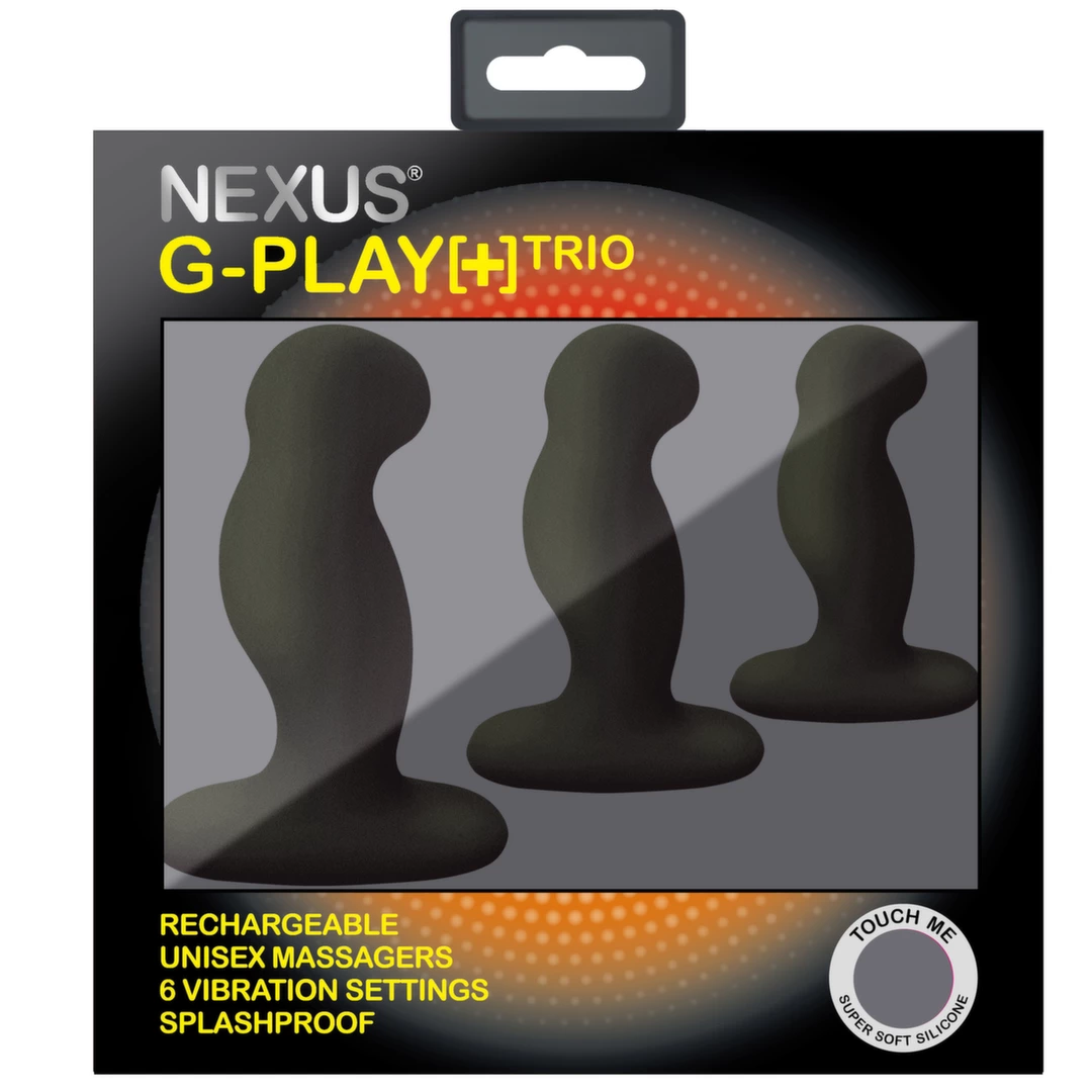 Nexus G-Play Trio Plus vibruojančių analinių kaiščių rinkinys, 3 vnt., juodas