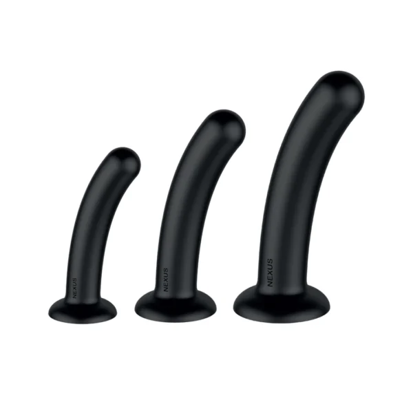 Nexus silikoninių dildo rinkinys su siurbtukais, 3 dydžiai S, M, L, juodas
