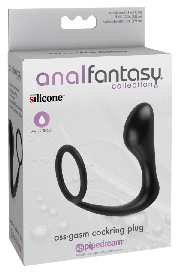 Anal Fantasy varpos žiedas su analiniu kaiščiu, iš silikono, juodas
