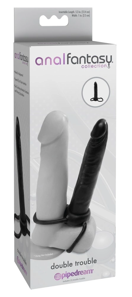 Anal Fantasy dvigubas varpos žiedas su įvedamu kaiščiu, TPR