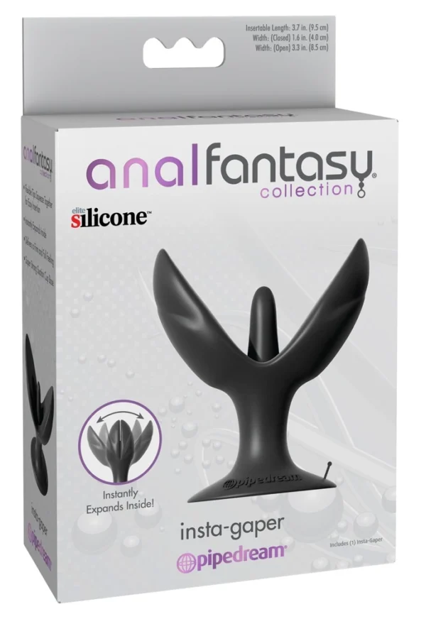 Anal Fantasy Insta-Gaper išsiskleidžiantis analinis kaištis su siurbtuku, juodas