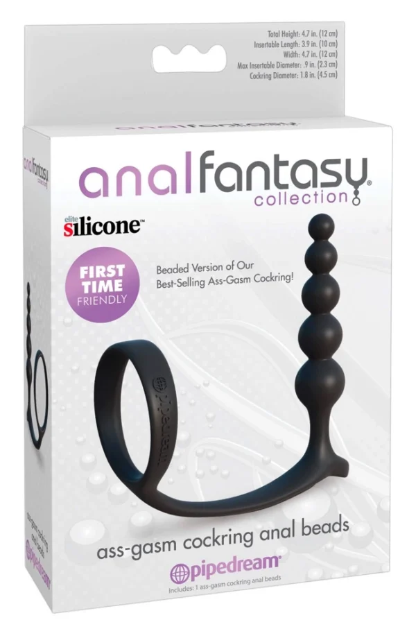 Anal Fantasy silikoninis varpos žiedas su karoliukais, juodas, 12 cm