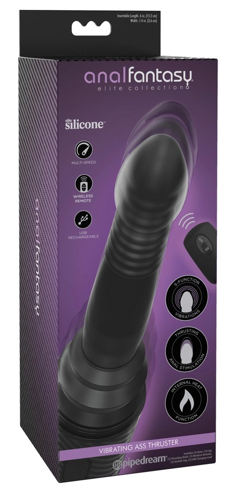 Anal Fantasy Elite vibratorius su stūmimo judesiu, šildymu ir siurbtuku, juodas