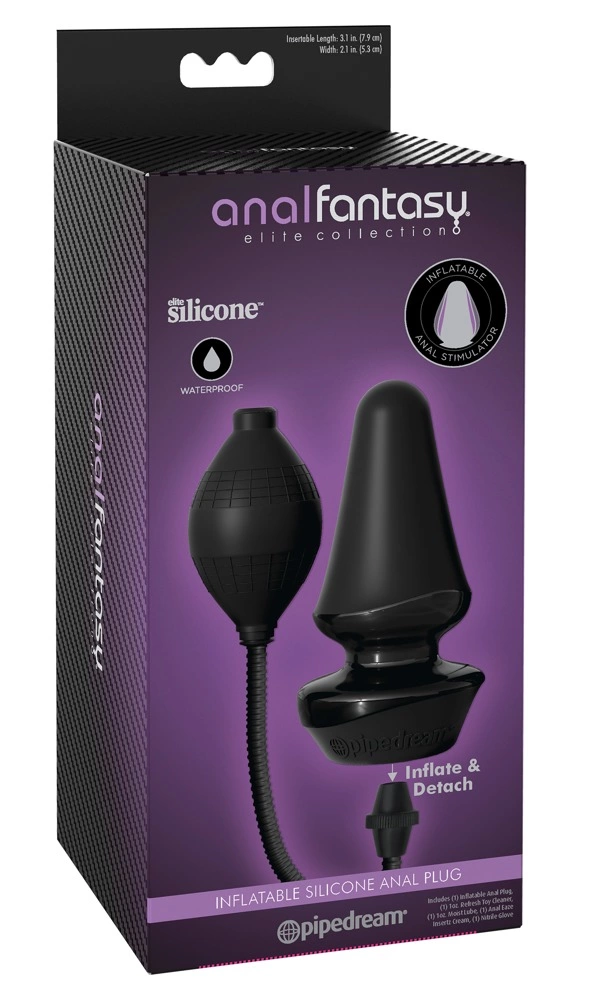 Anal Fantasy pripučiamas silikoninis analinis kaištis su pompa, 12,4 cm, juodas