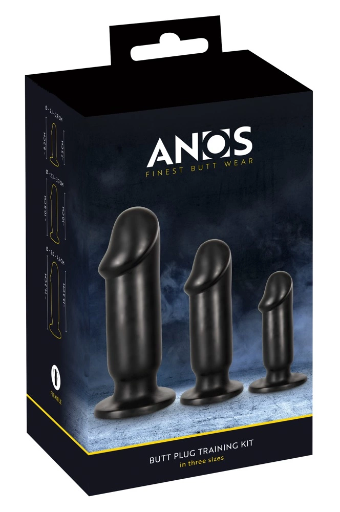 Anos 3 analinių kaiščių rinkinys su siurbtuku, PVC, juodas