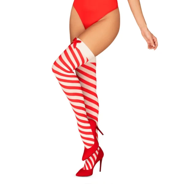 Obsessive Kissmas dryžuotos kojinės, L/XL, raudonos ir baltos