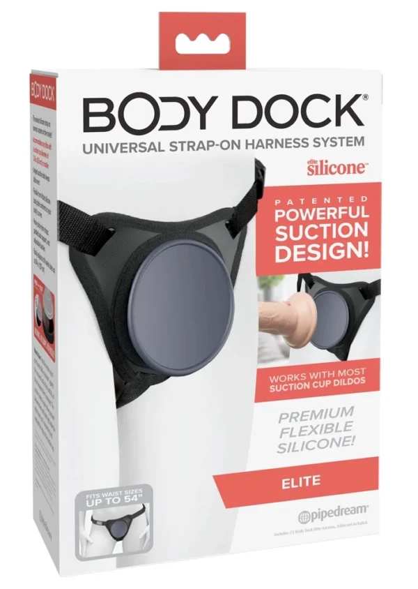 Body Dock Elite strap-on diržai su silikonine jungiamąja plokštele, juodi