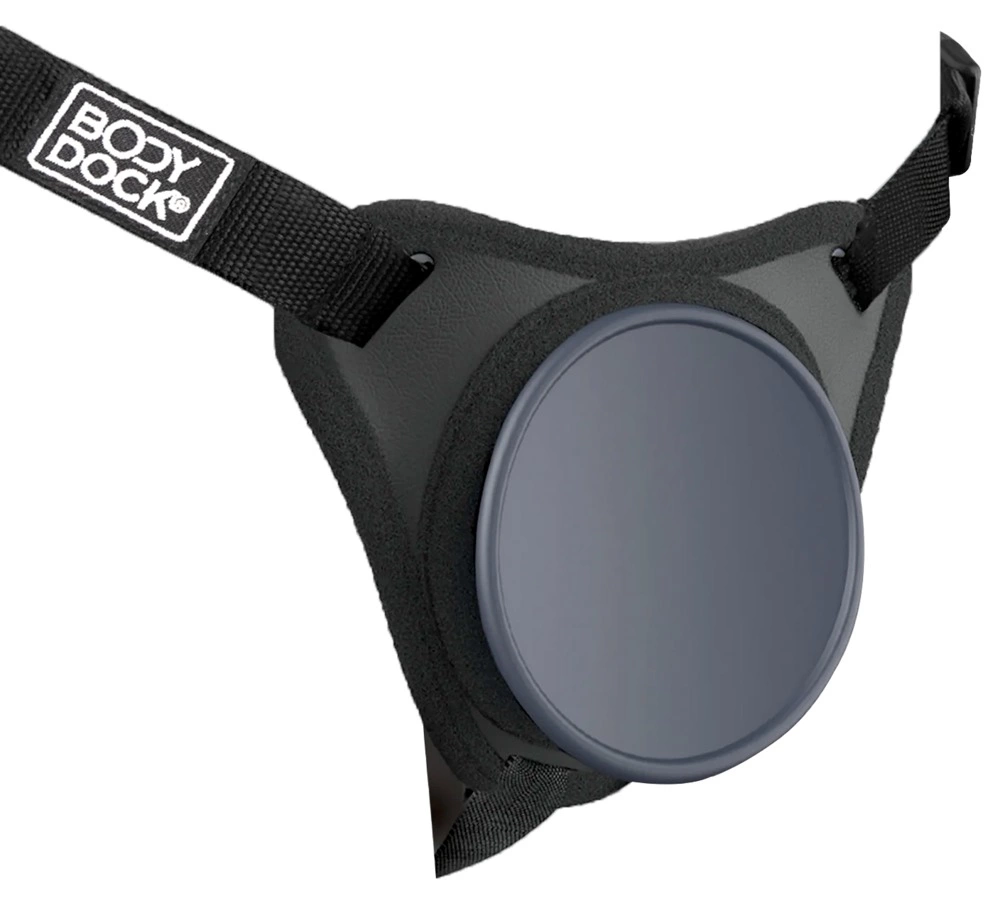 Body Dock Elite strap-on diržai su silikonine jungiamąja plokštele, juodi