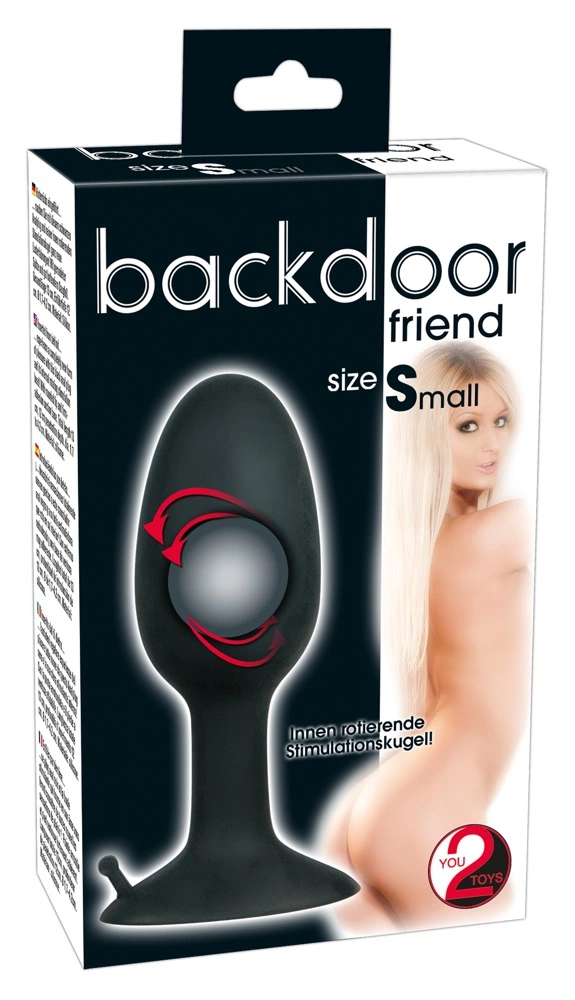 Backdoor Friend mažas silikoninis analinis kaištis su rutuliuku, juodas, 8 cm