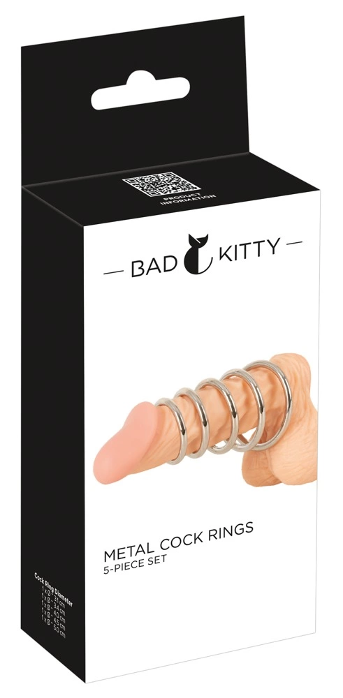 Bad Kitty plieninių varpos žiedų rinkinys, 5 vnt., sidabrinės spalvos