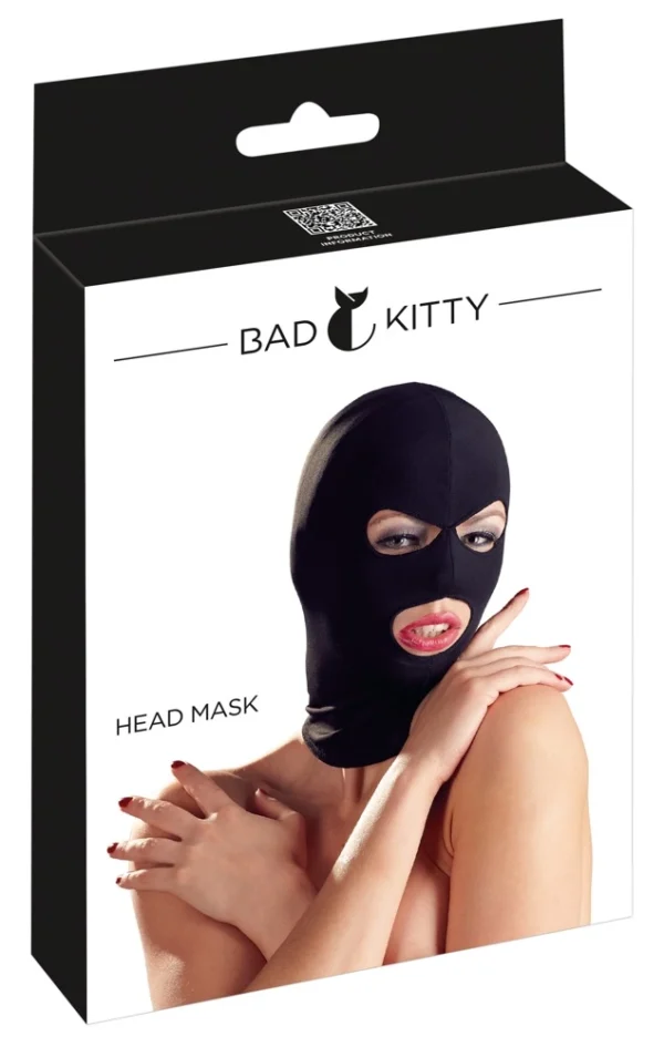 Bad Kitty elastinga galvos kaukė su angomis akims ir burnai, juoda