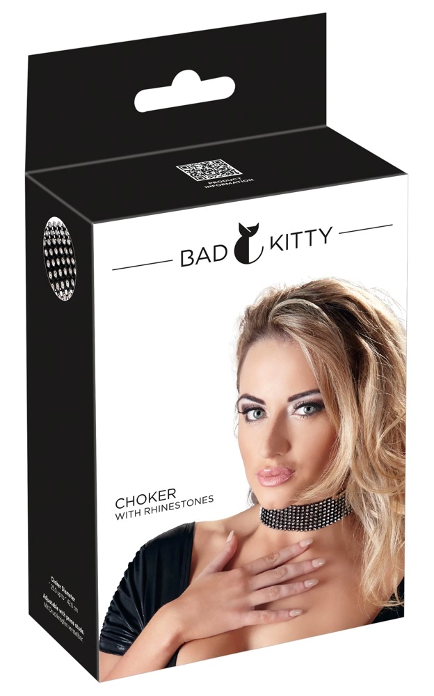 Bad Kitty reguliuojamas antkaklis su blizgančiomis akutėmis, juodas, 25-42 cm