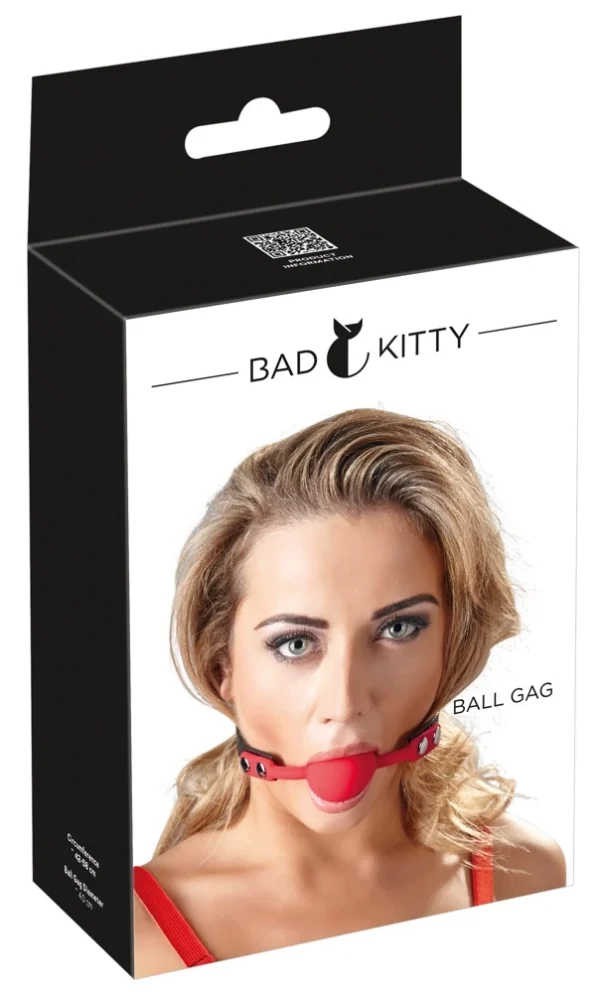 Bad Kitty silikoninis burnos kamštis su reguliuojamu dirželiu, raudonas