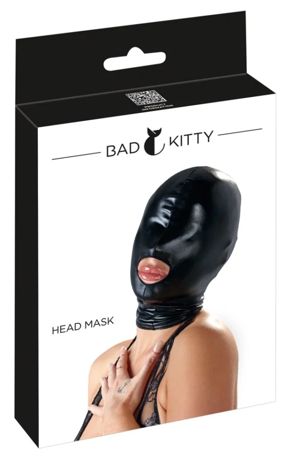 Bad Kitty blizgi galvos kaukė su anga burnai, juoda, S/M