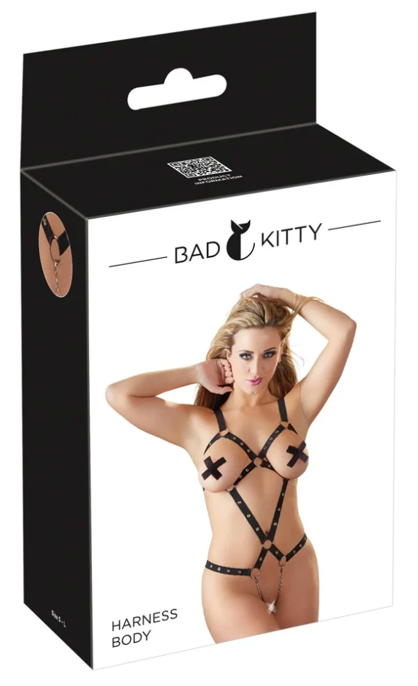 Bad Kitty diržų bodis su nuimamomis grandinėlėmis, juodas, S-L