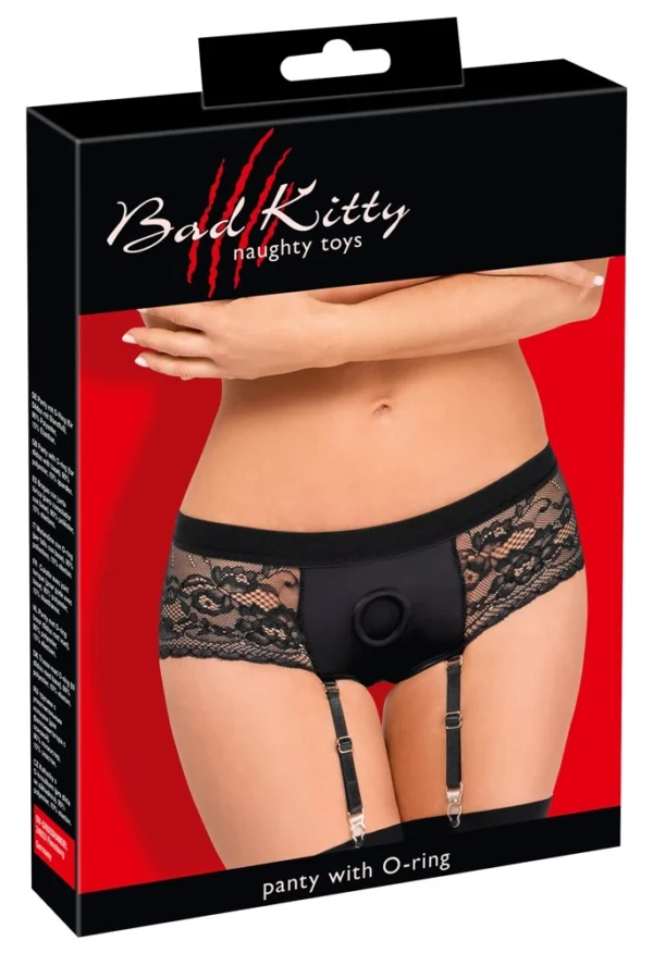 Bad Kitty strap-on kelnaitės su kojinių laikikliais, juodos, S