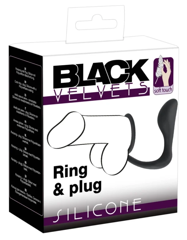 Black Velvets Duo System varpos žiedas su analiniu kaiščiu iš silikono, juodas